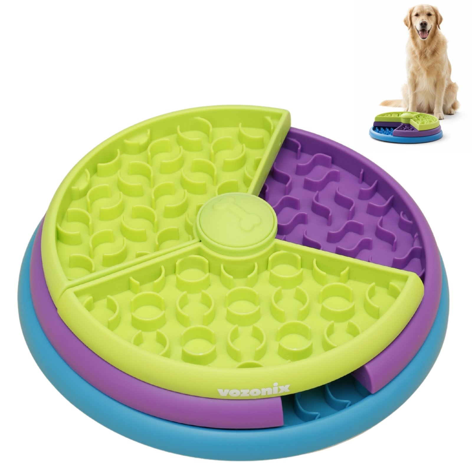 Vozonix Slow Feeder Dog Bowl — 3-Level Spinning Puzzle Feeder